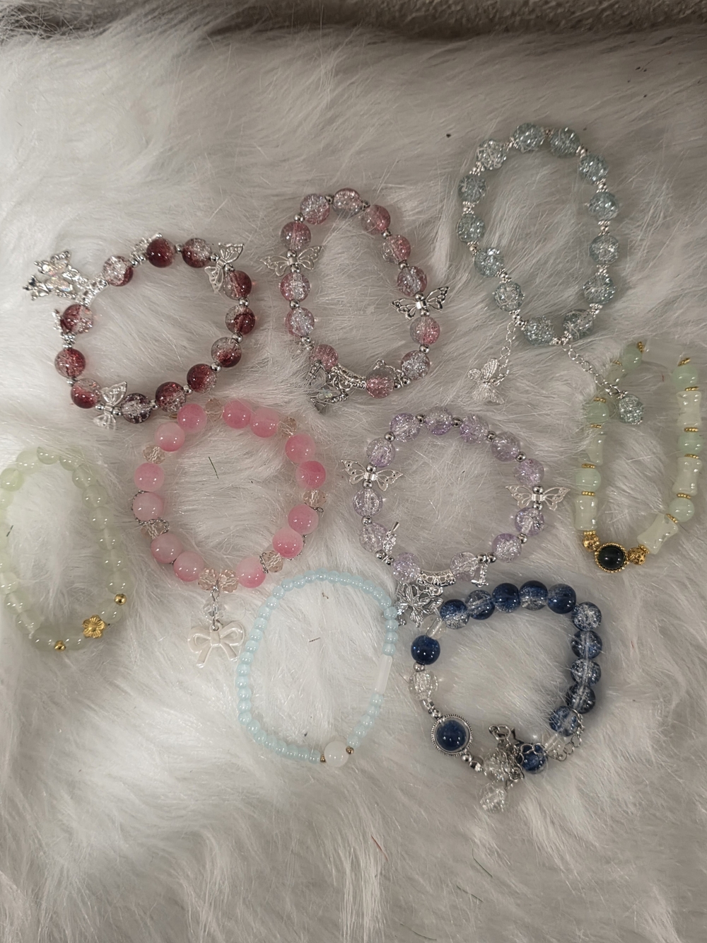Assorted Beaded Bracelet Set - Pink, Blue, Purple, Green, Clear 10 piece